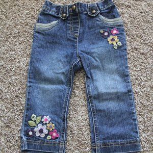 Gymboree Girls Size 18-24 Months Jeans with Embroidered Flowers - Used
